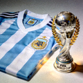 阿根廷国家足球队蓝白条纹球衣与冠军奖杯